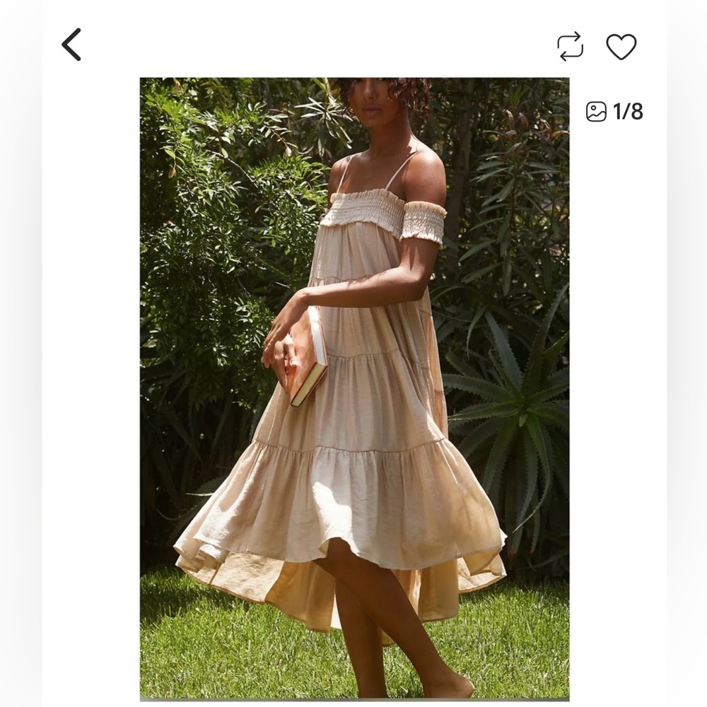 Anthropologie Beige Smocked Midi Dress by Sarah Haan